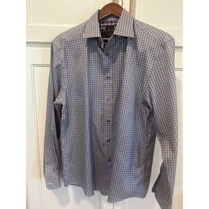 JOS A Bank Reserve Men's Blue Plaid Tailored Fit Long Sleeve Shirt medium